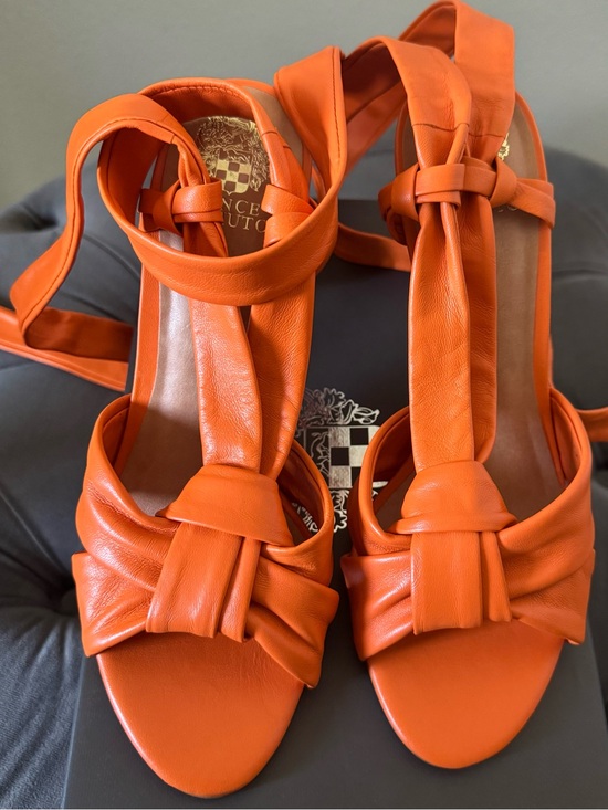 Vince Camuto Shoes - Vince Camuto Orange Semona Heels with Wraparound Ankle Straps